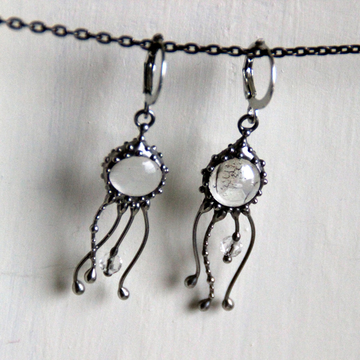 Clear Glass Jellyfish Earrings – Silver Tone