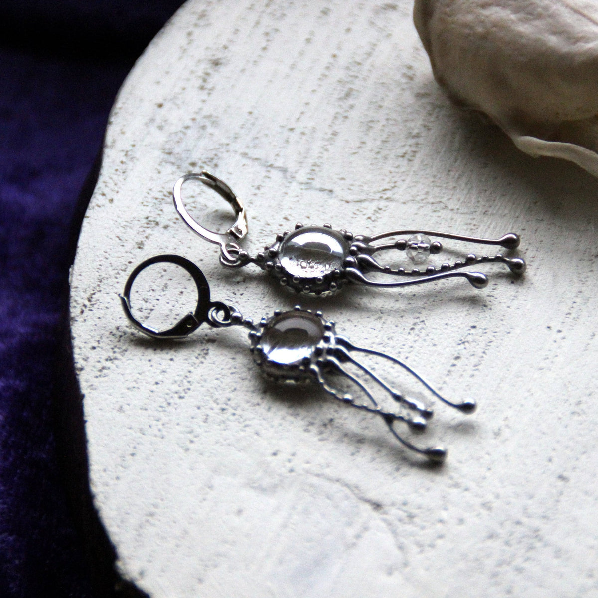 Clear Glass Jellyfish Earrings – Silver Tone
