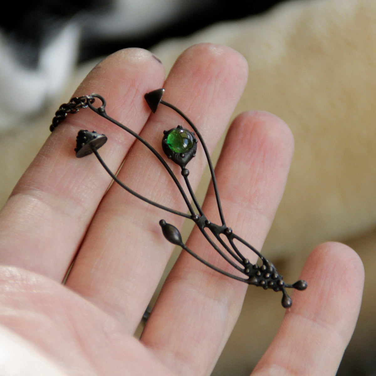 Green Stained Glass Mushroom Necklace – Blackened Copper