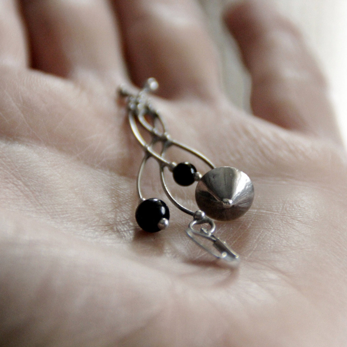 Black Aventurine Mushroom Single Earring – Silver Tone