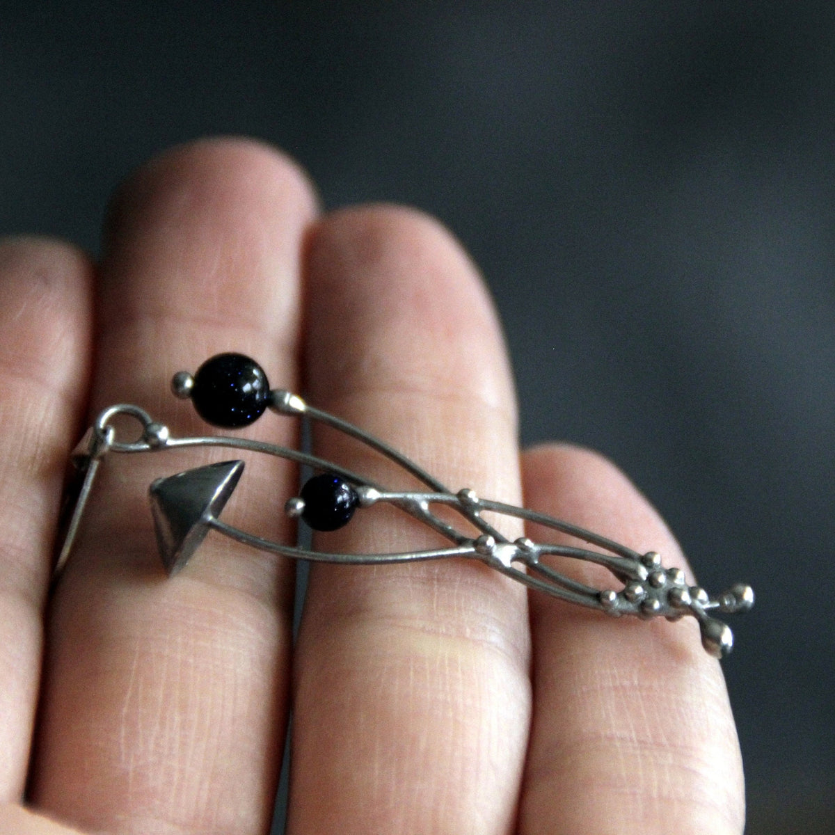 Black Aventurine Mushroom Single Earring – Silver Tone