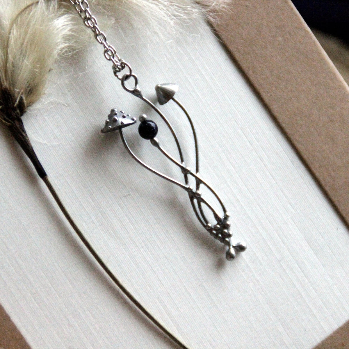 Black Aventurine Amanita Mushroom Necklace – Silver Tone
