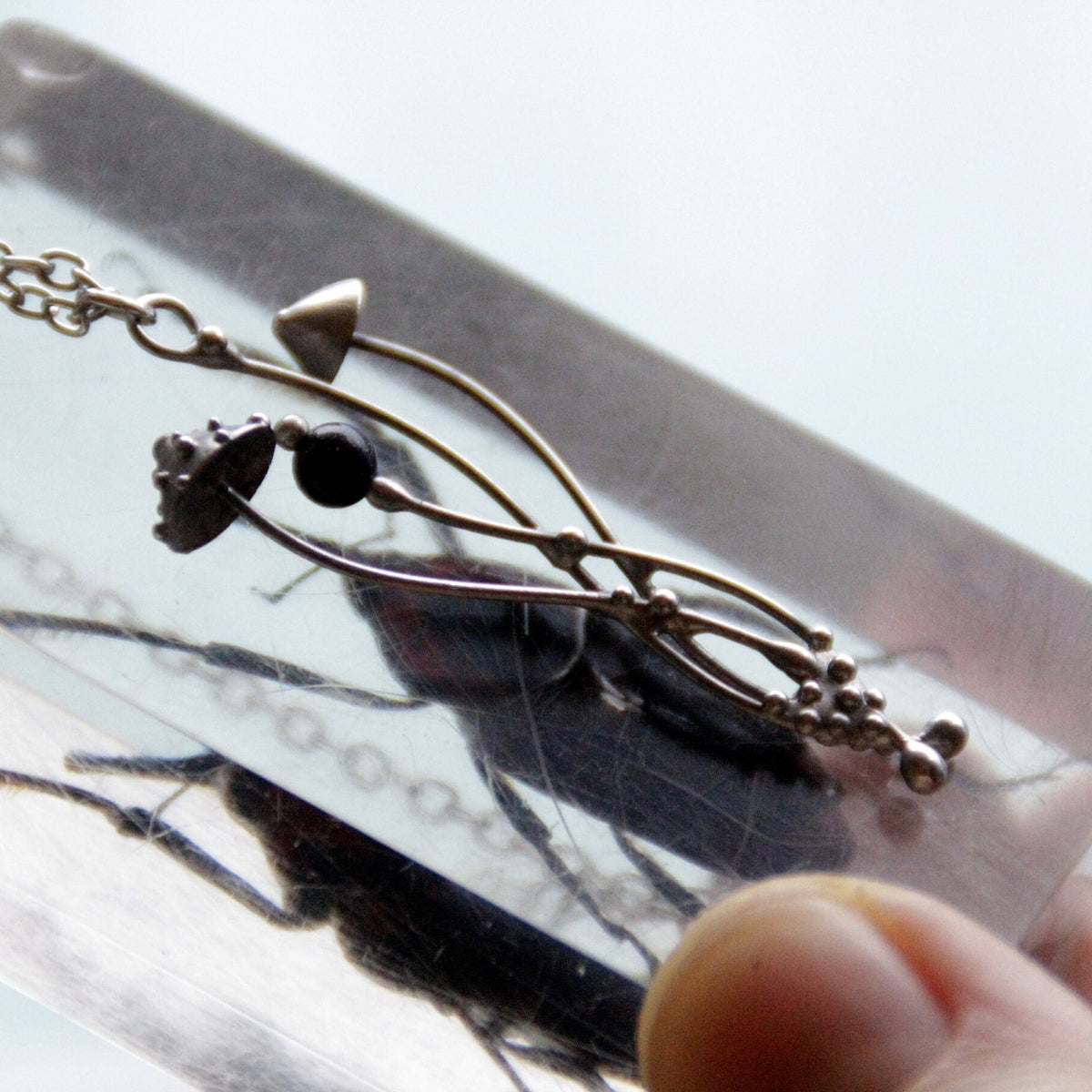 Black Aventurine Amanita Mushroom Necklace – Silver Tone