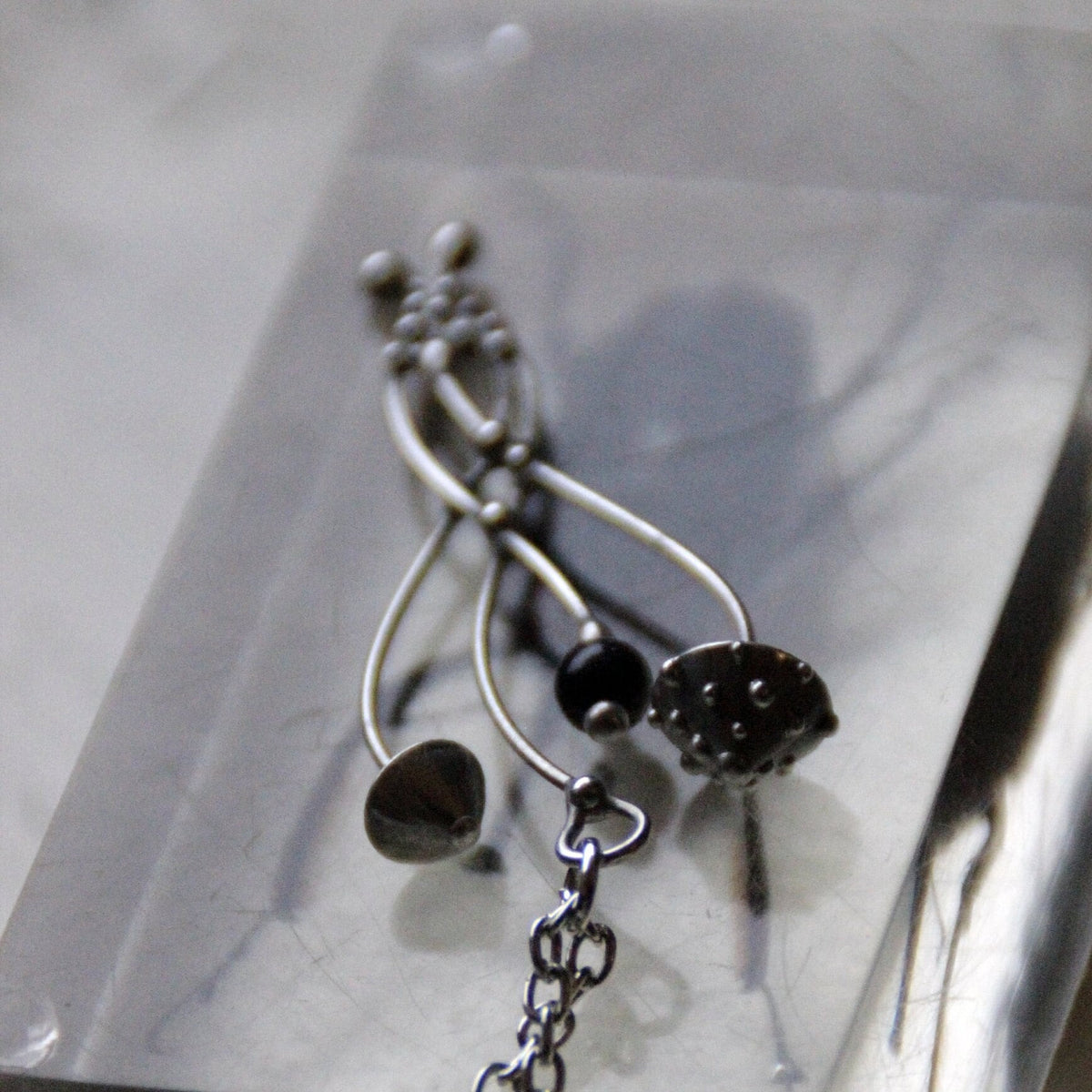 Black Aventurine Amanita Mushroom Necklace – Silver Tone