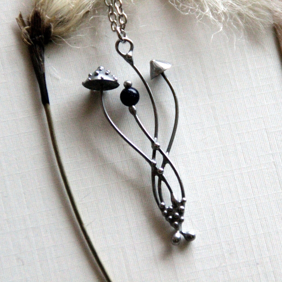 Black Aventurine Amanita Mushroom Necklace – Silver Tone