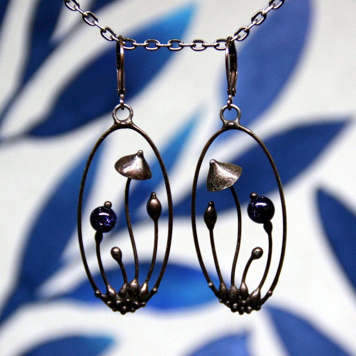 Blue Aventurine Mushroom Earrings – Blackened Copper