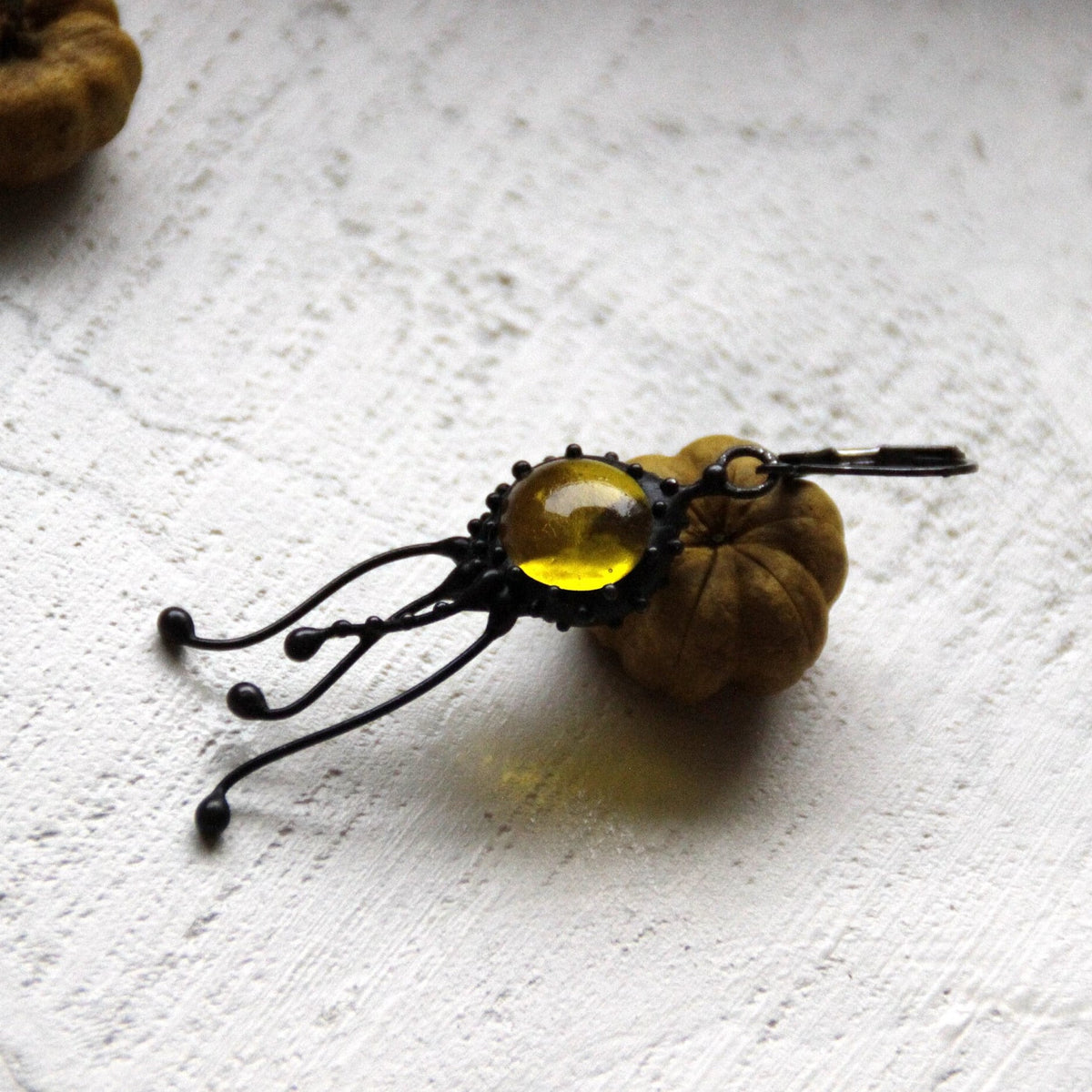 Yellow Glass Jellyfish Single Earring – Blackened Copper