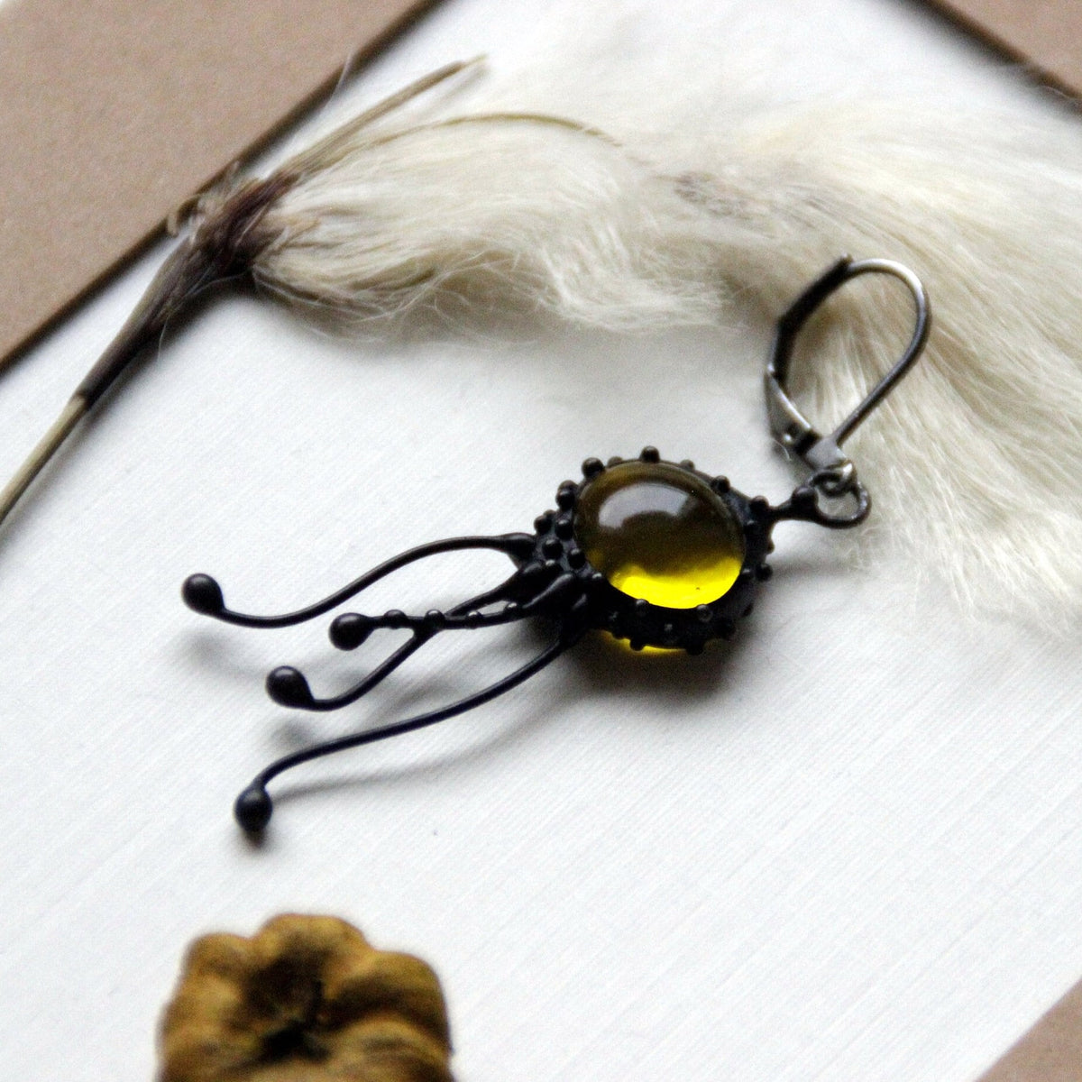 Yellow Glass Jellyfish Single Earring – Blackened Copper