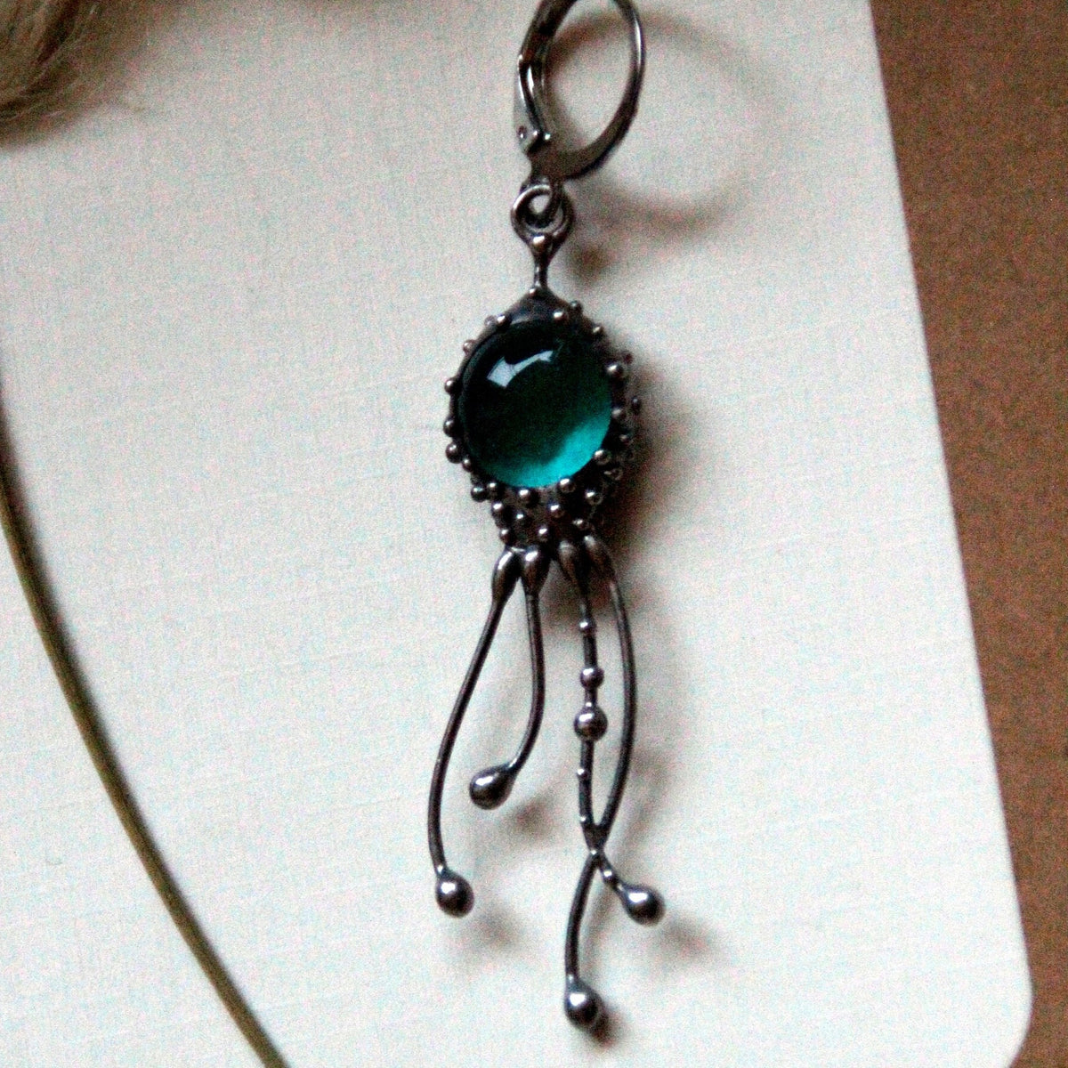 Blue Glass Octopus Single Earring – Silver Tone