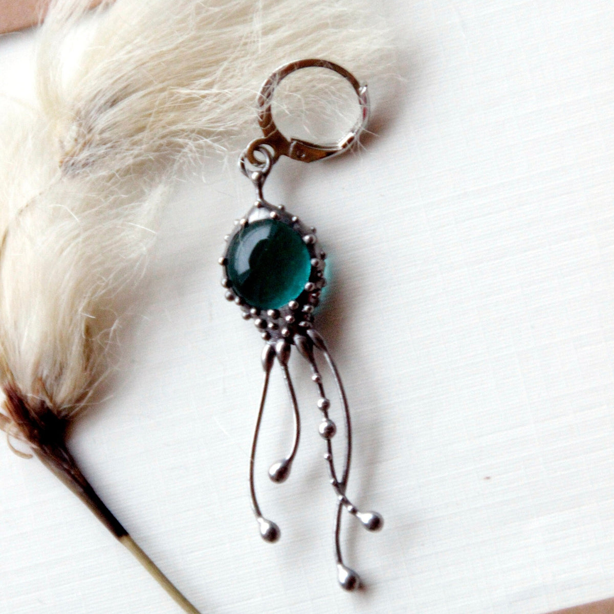 Blue Glass Octopus Single Earring – Silver Tone