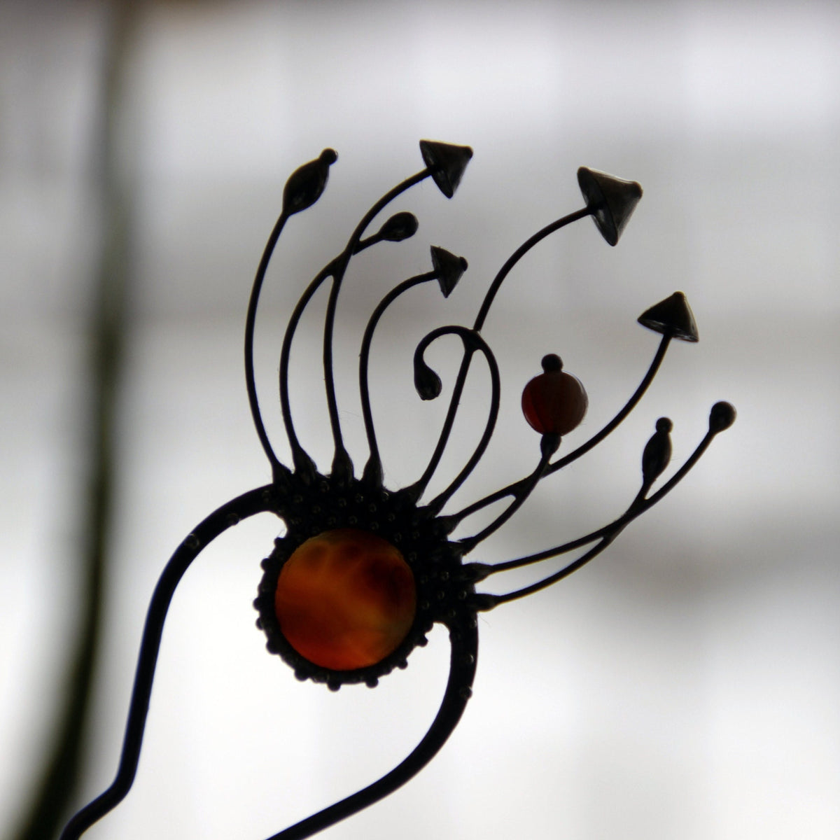 Brown Agate Mushroom Hair Pin – Silver Tone