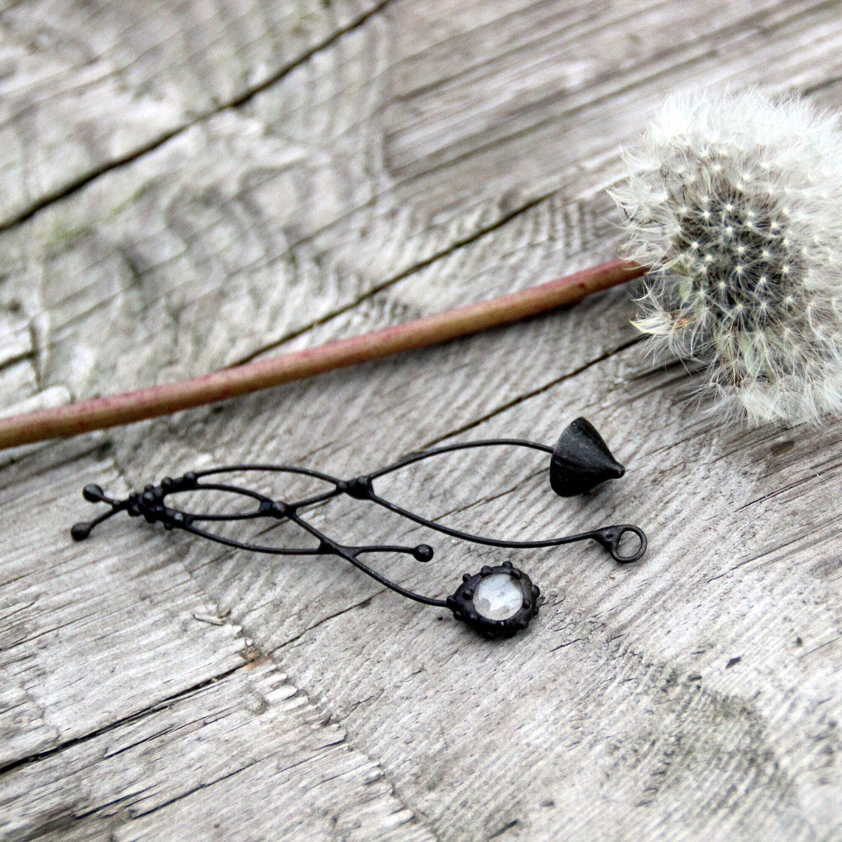 Clear Glass Mushroom Necklace – Blackened Copper Forest Pendant – Witchy Botanical