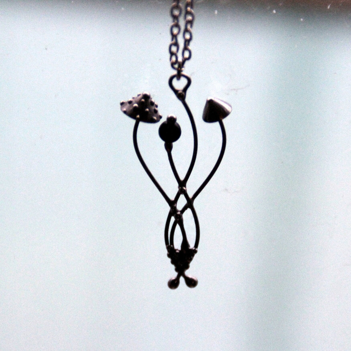 Black Aventurine Amanita Mushroom Necklace – Silver Tone