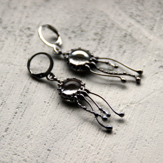 Clear Glass Jellyfish Earrings – Silver Tone