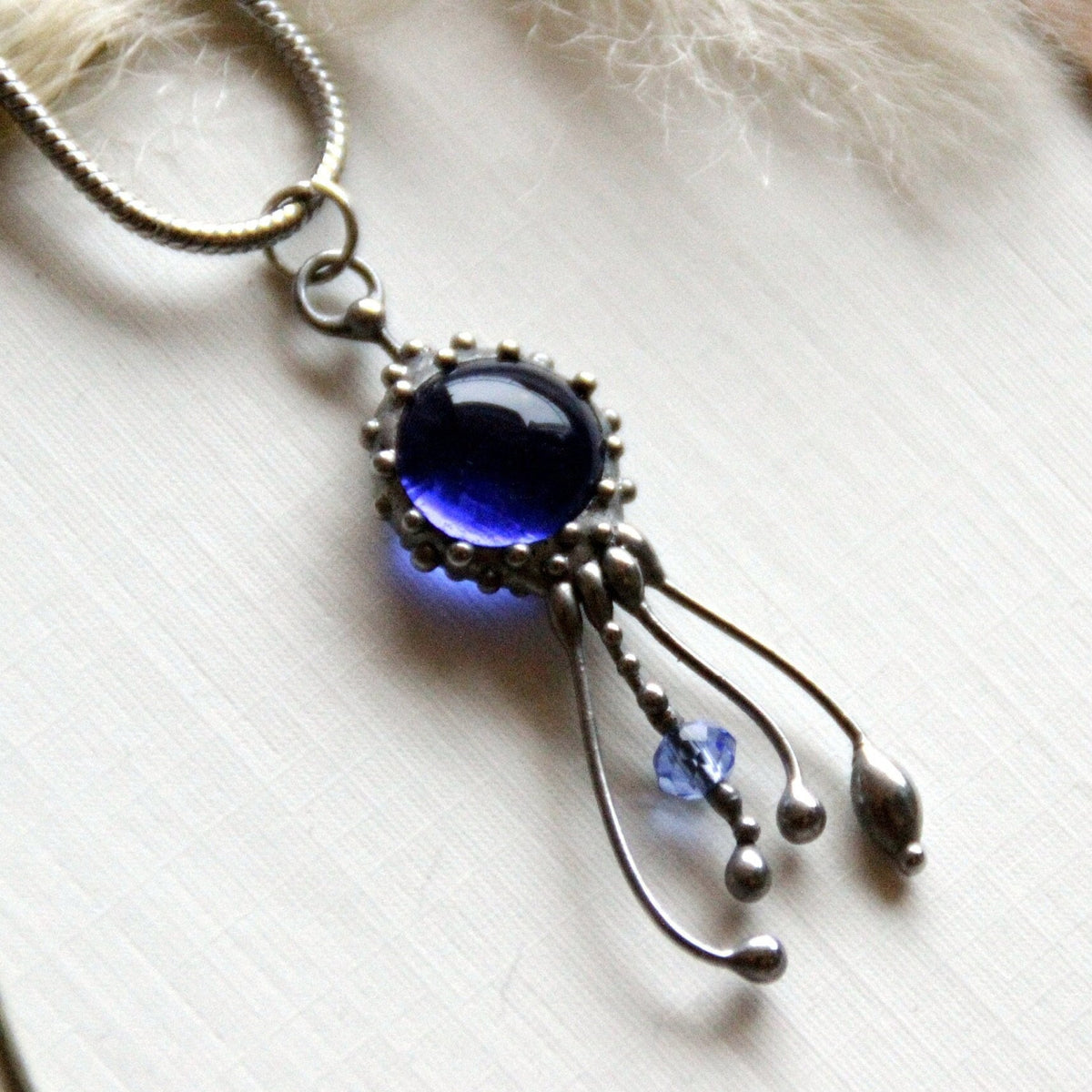 Blue Glass Jellyfish Necklace – Silver Tone