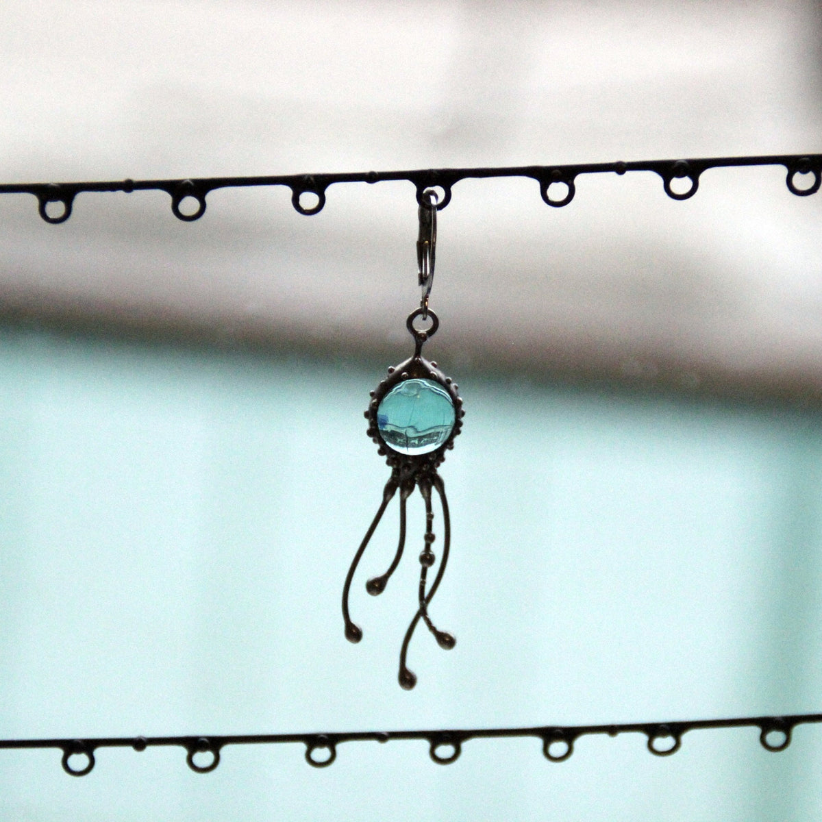 Blue Glass Octopus Single Earring – Silver Tone