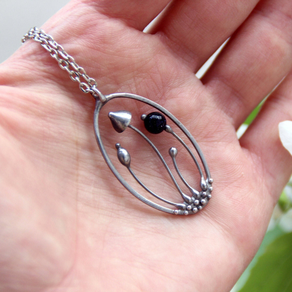 Blue Aventurine Mushroom Necklace – Silver Tone