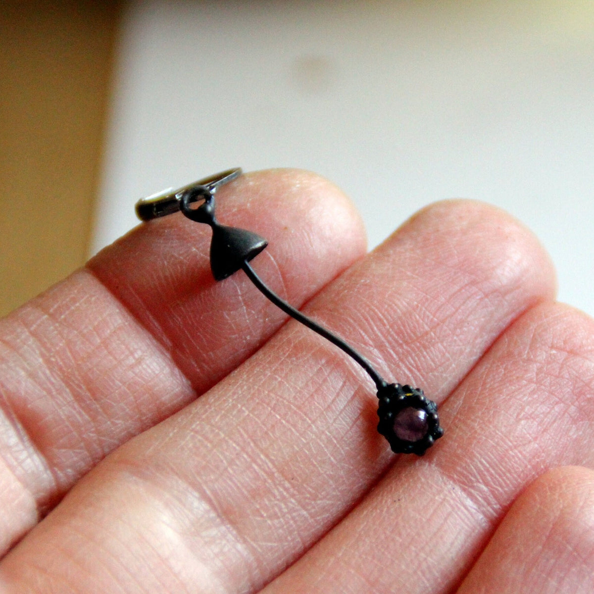 Amethyst Mushroom Single Earring – Blackened Copper