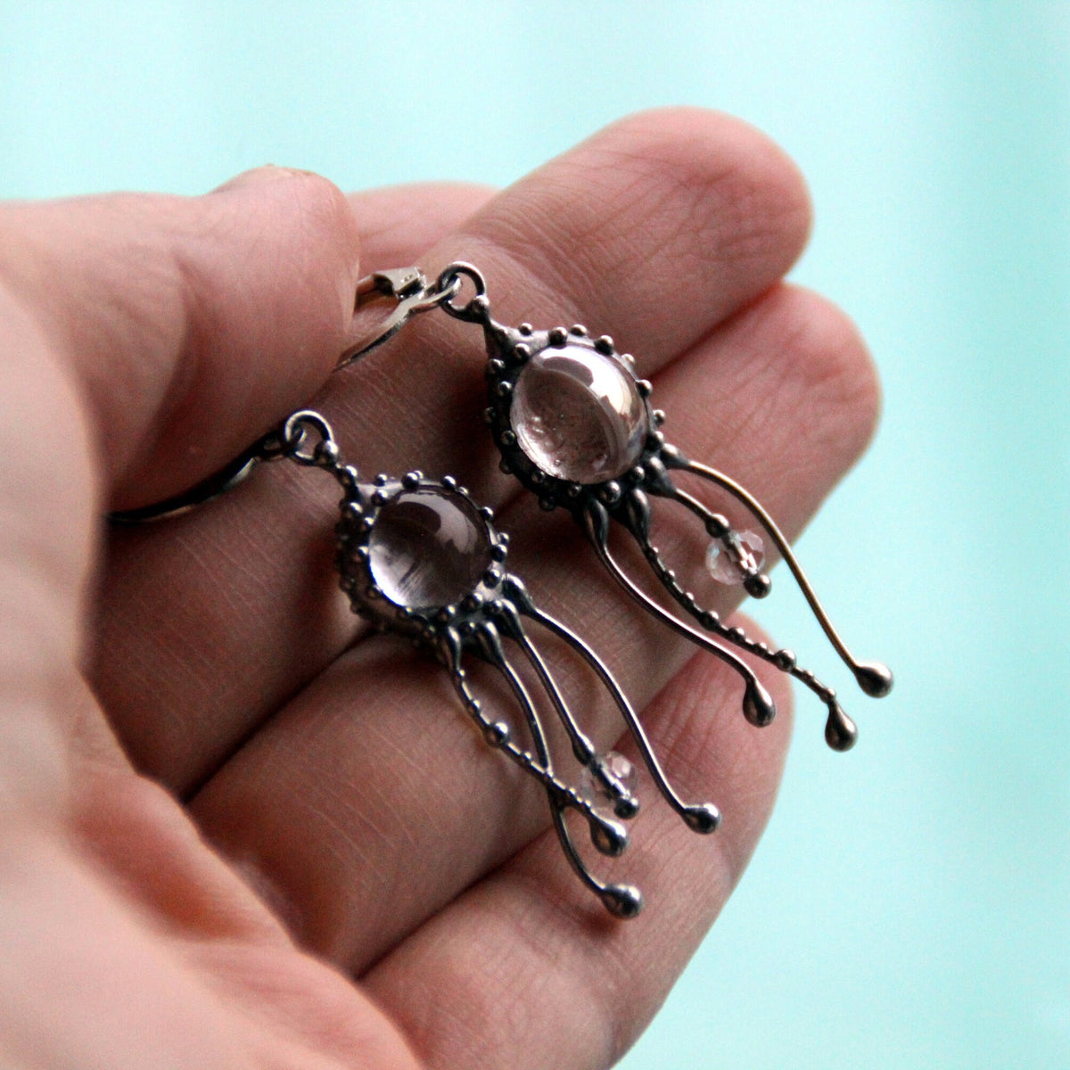 Clear Glass Jellyfish Earrings – Silver Tone