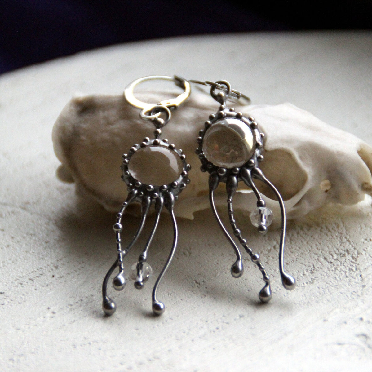 Clear Glass Jellyfish Earrings – Silver Tone
