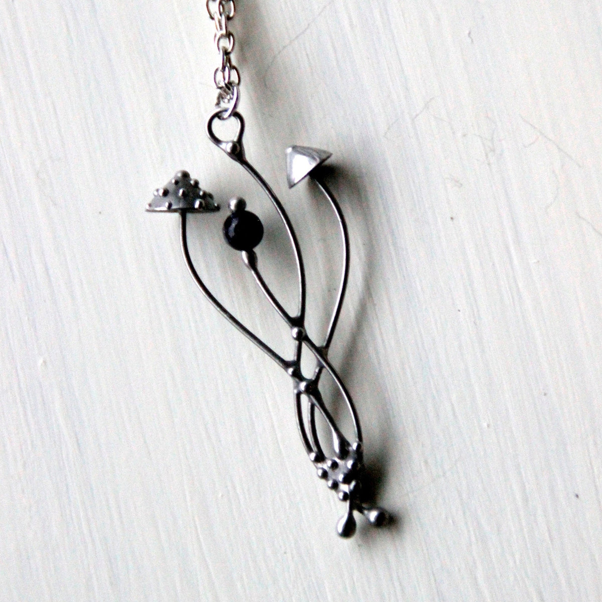 Black Aventurine Amanita Mushroom Necklace – Silver Tone