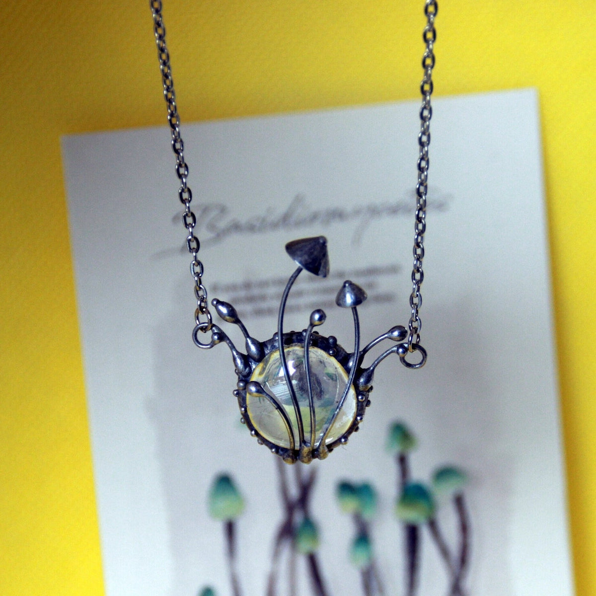 Clear Glass Mushroom Cluster Necklace – Silver Tone