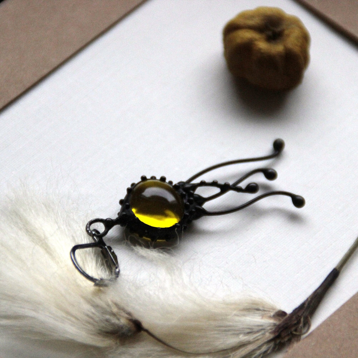 Yellow Glass Jellyfish Single Earring – Blackened Copper
