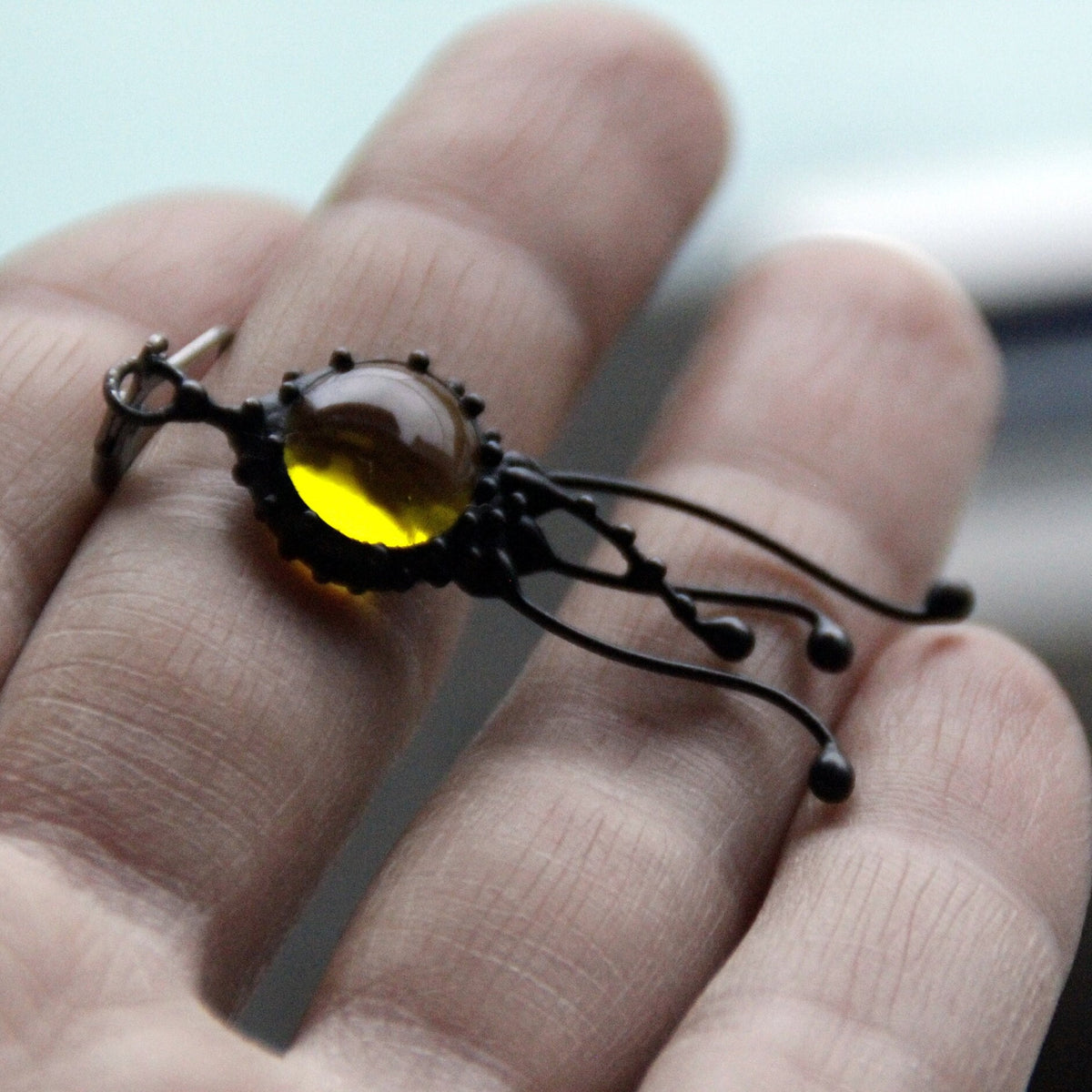 Yellow Glass Jellyfish Single Earring – Blackened Copper