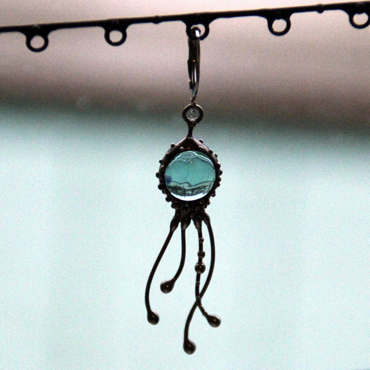 Blue Glass Octopus Single Earring – Silver Tone
