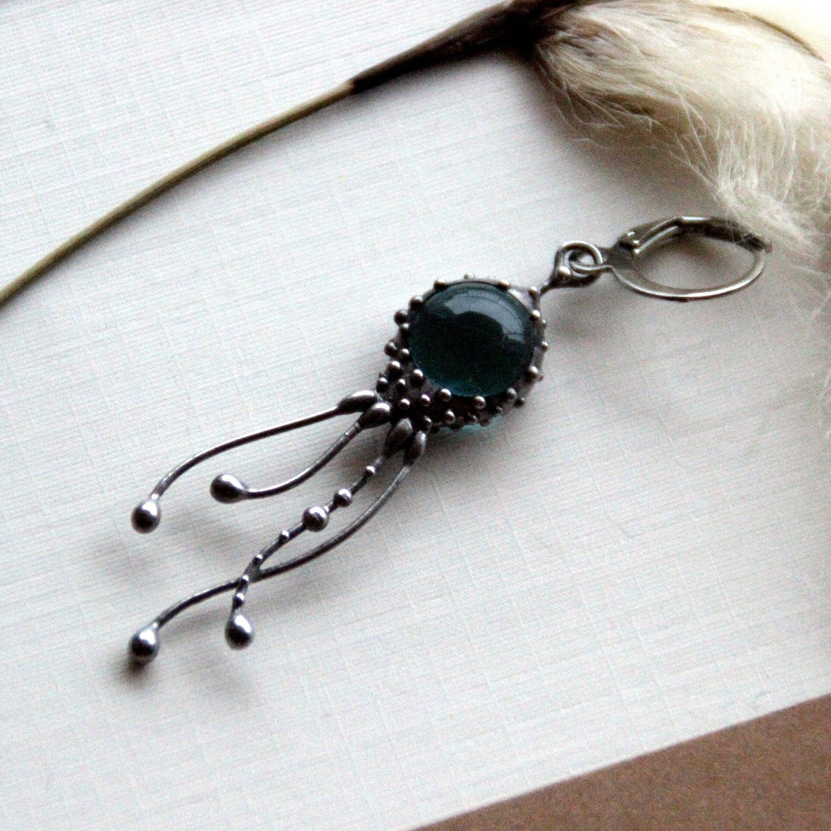 Blue Glass Octopus Single Earring – Silver Tone