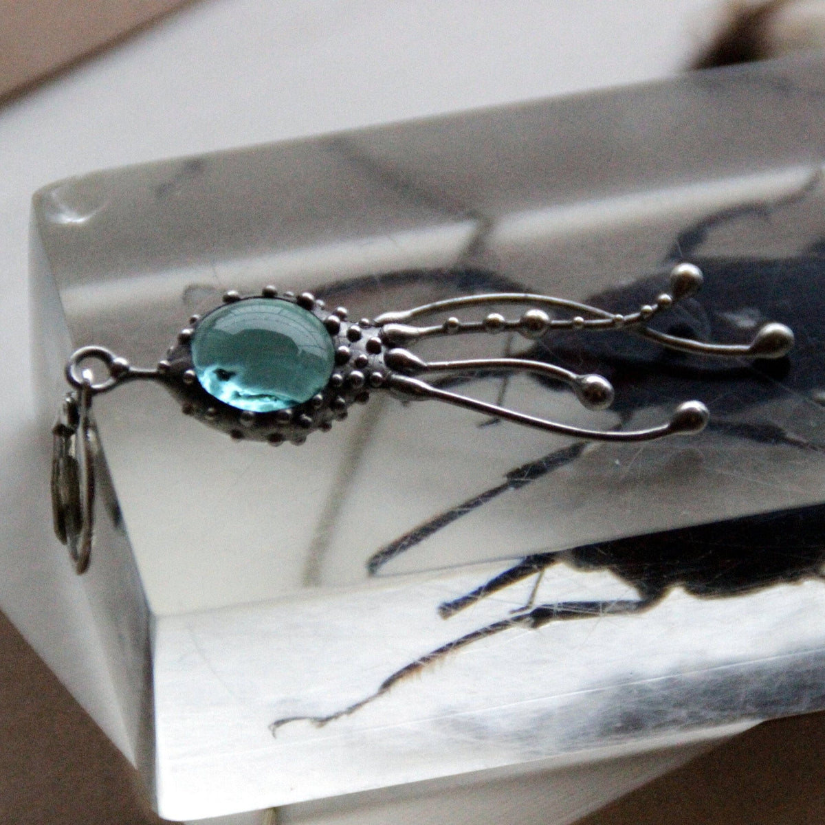 Blue Glass Octopus Single Earring – Silver Tone