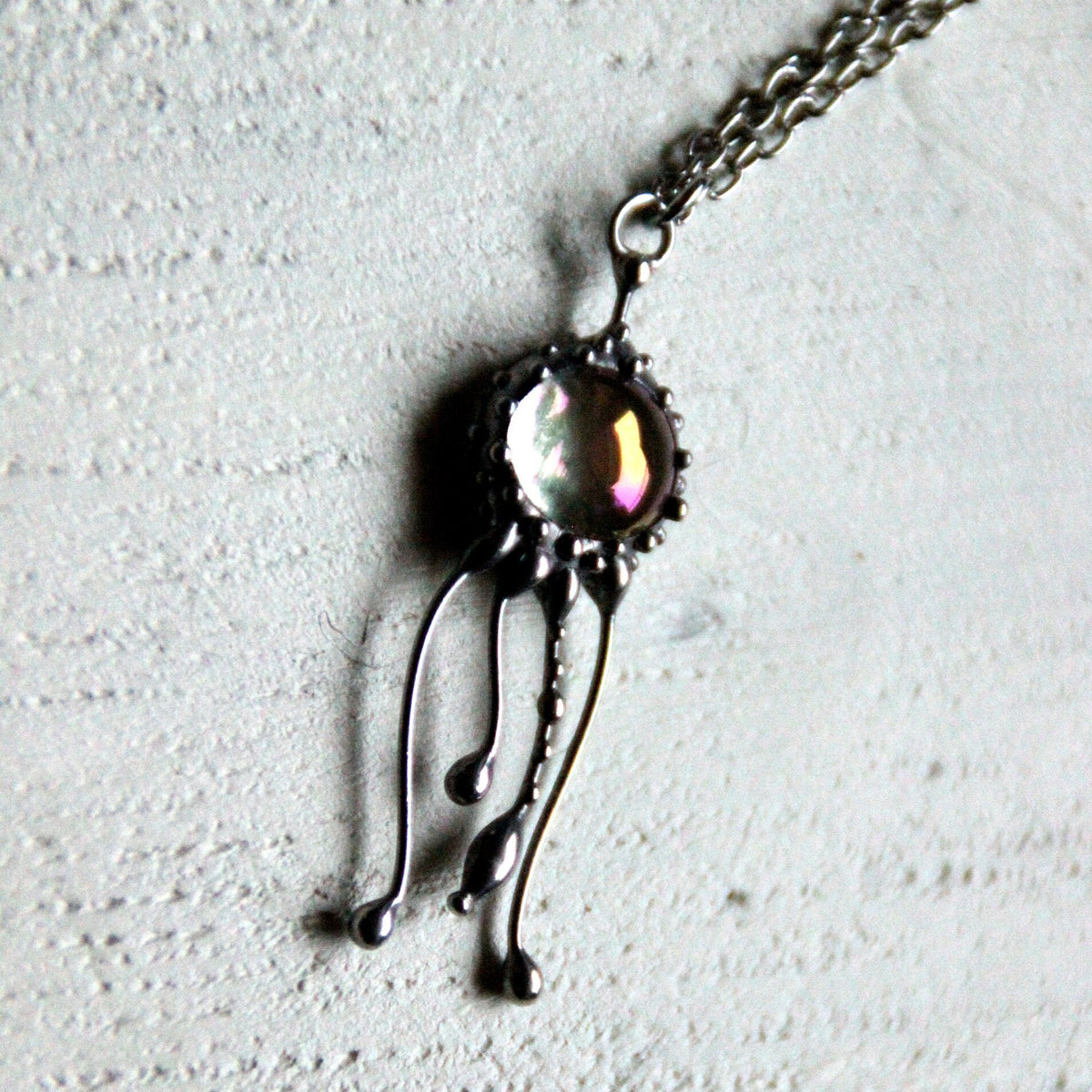 Clear Glass Jellyfish Necklace – Silver Tone