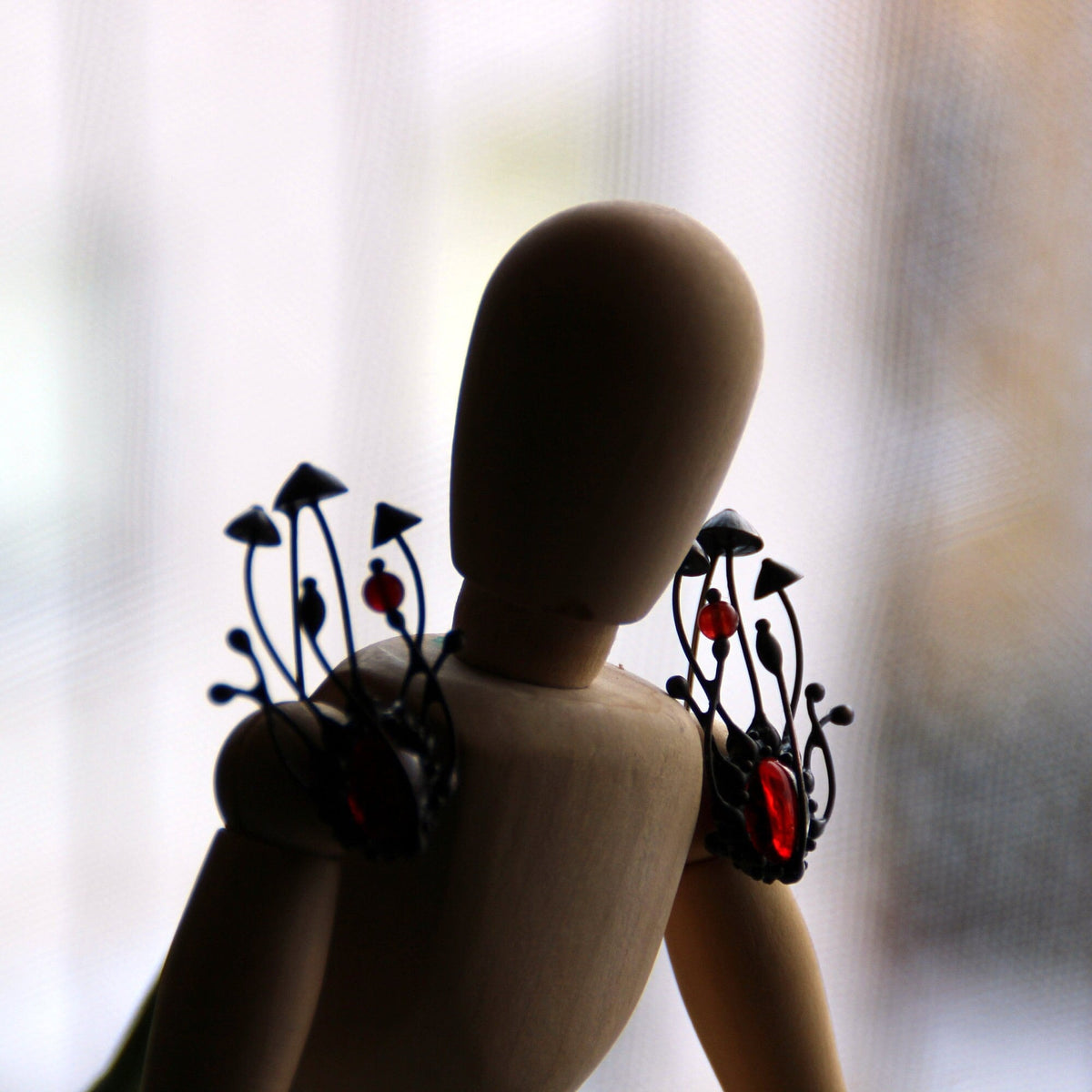 Red Stained Glass Mushroom Brooch – Blackened Copper