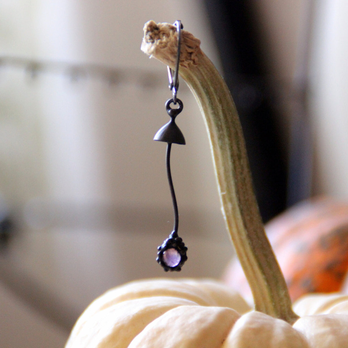 Amethyst Mushroom Single Earring – Blackened Copper
