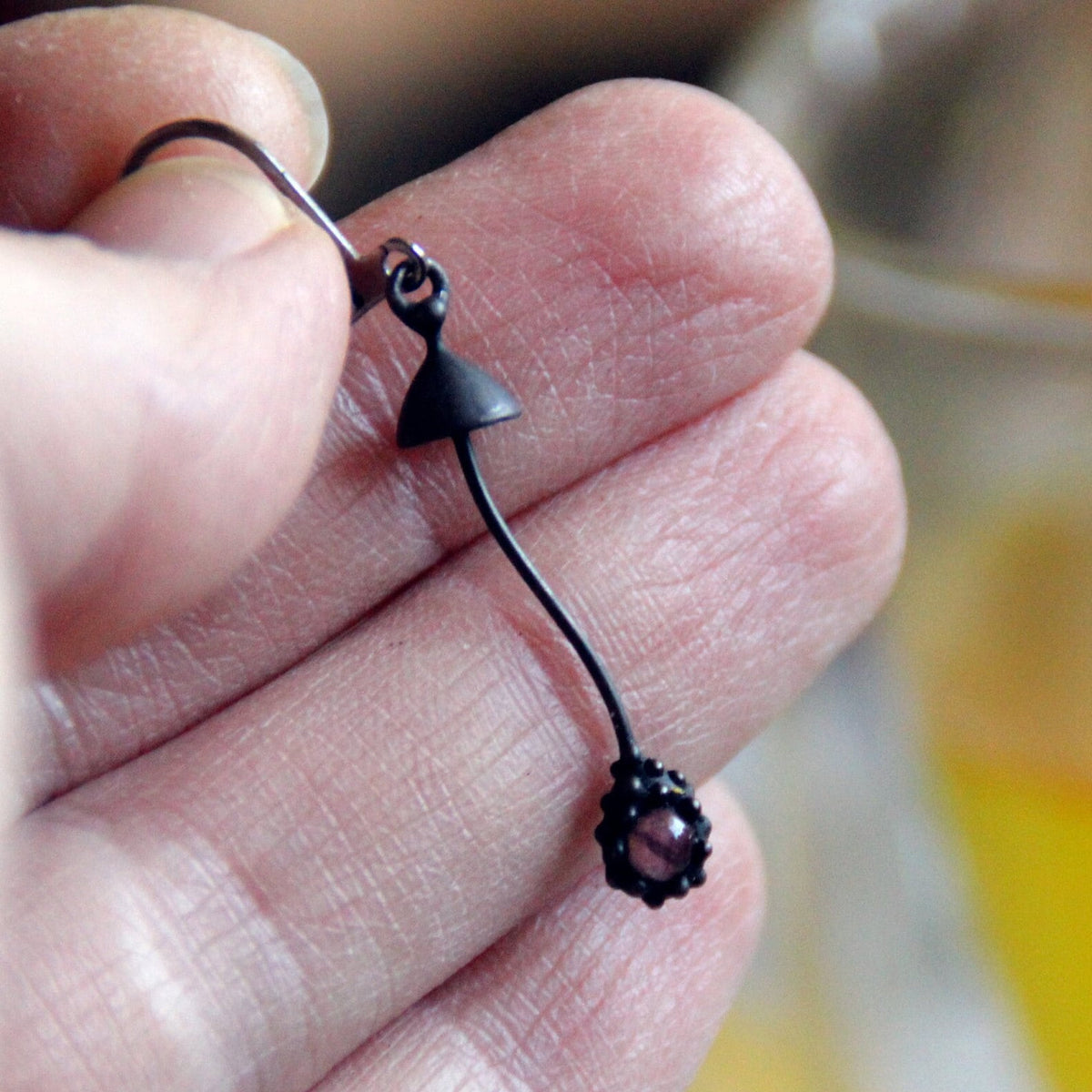 Amethyst Mushroom Single Earring – Blackened Copper