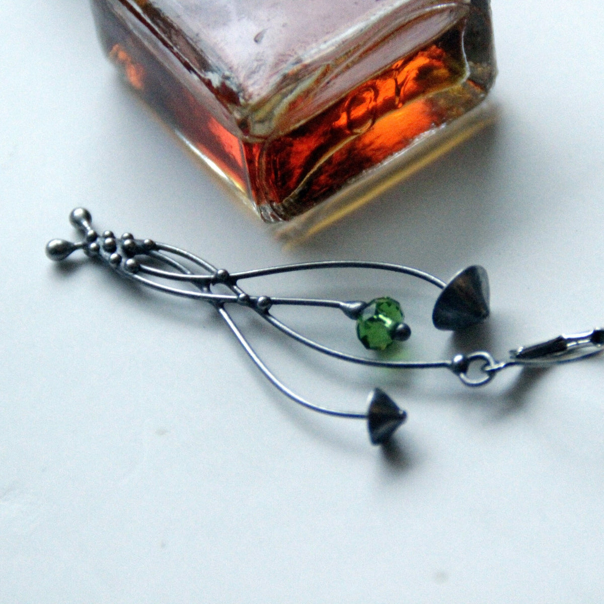 Green Glass Mushroom Single Earring – Silver Tone
