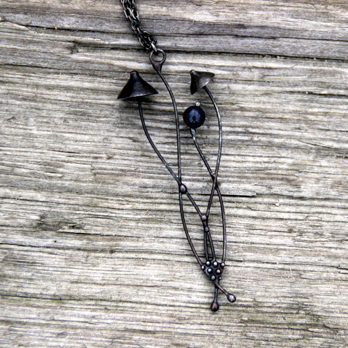 Blue Aventurine Mushroom Necklace – Blackened Copper
