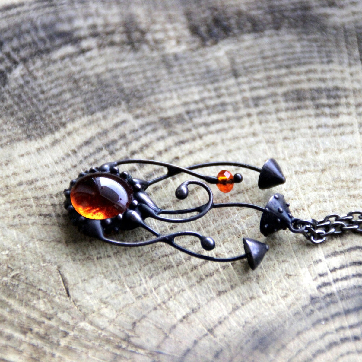 Orange Glass Mushroom Cluster Necklace – Blackened Copper