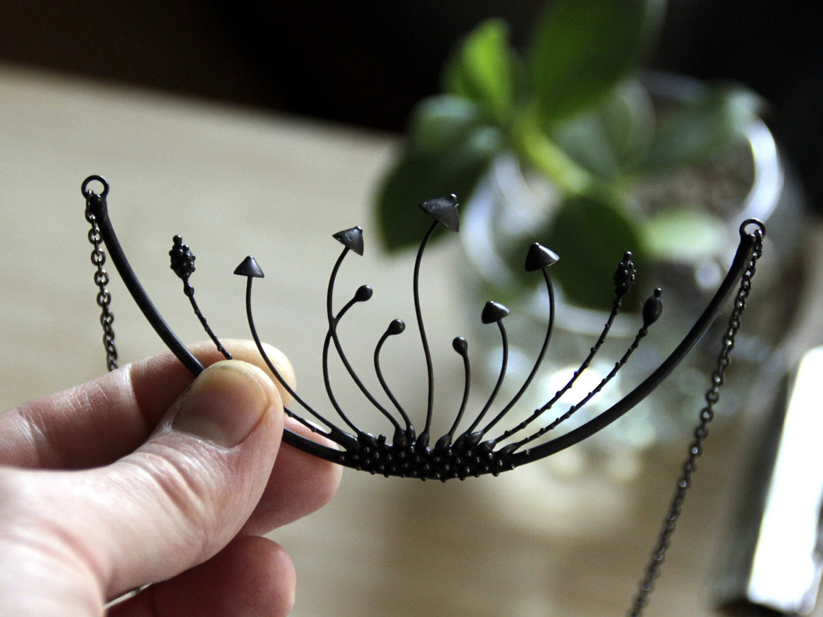 Black Mushroom Cluster Statement Necklace – Blackened Copper