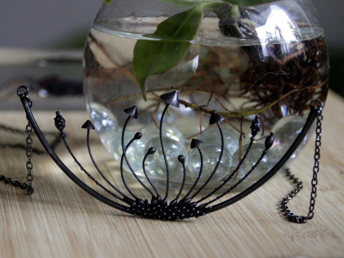 Black Mushroom Cluster Statement Necklace – Blackened Copper