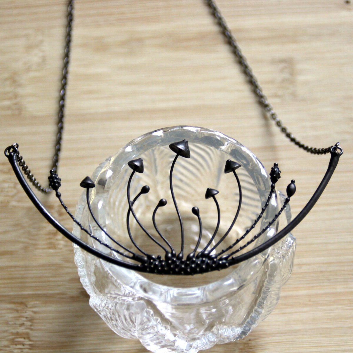 Black Mushroom Cluster Statement Necklace – Blackened Copper