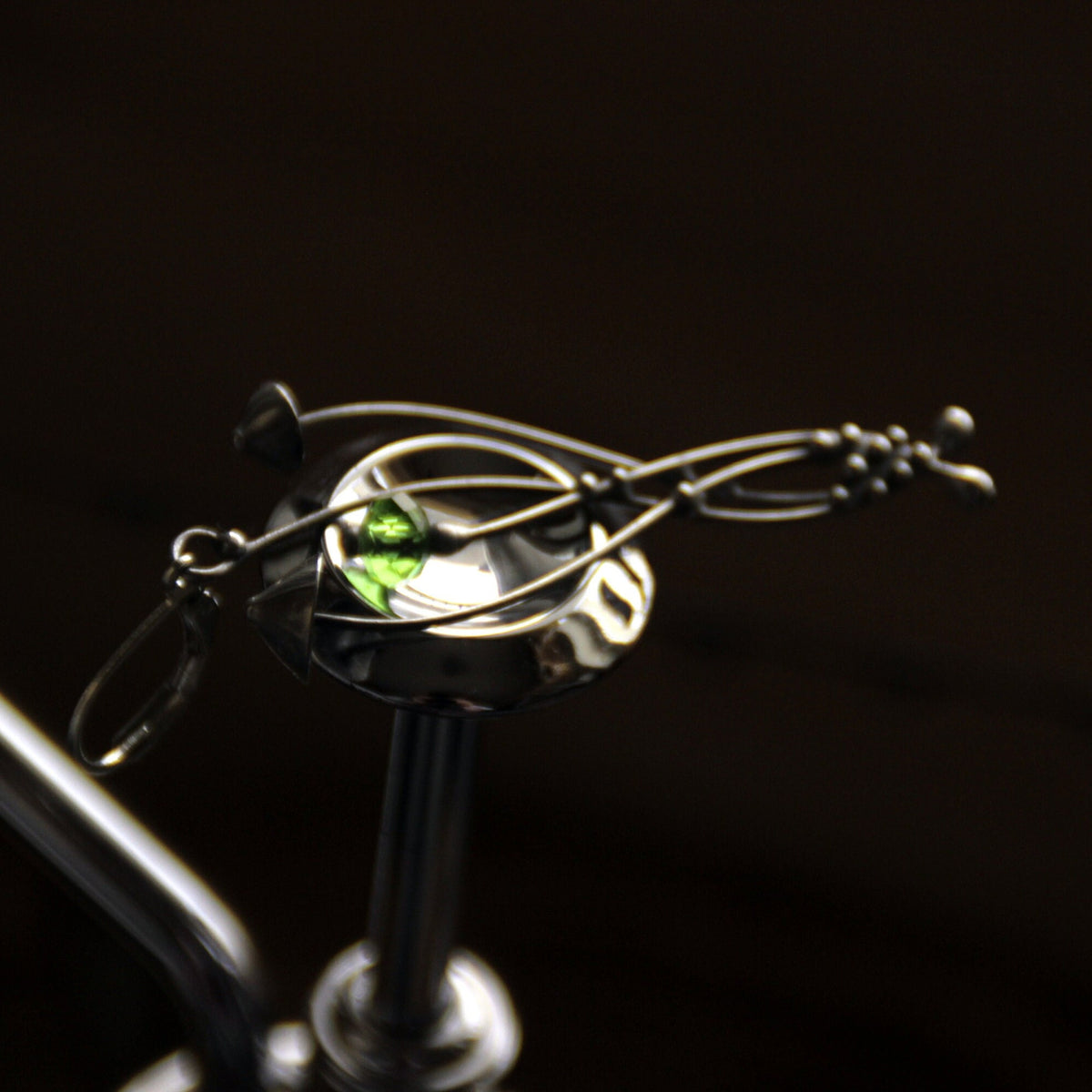 Green Glass Mushroom Single Earring – Silver Tone