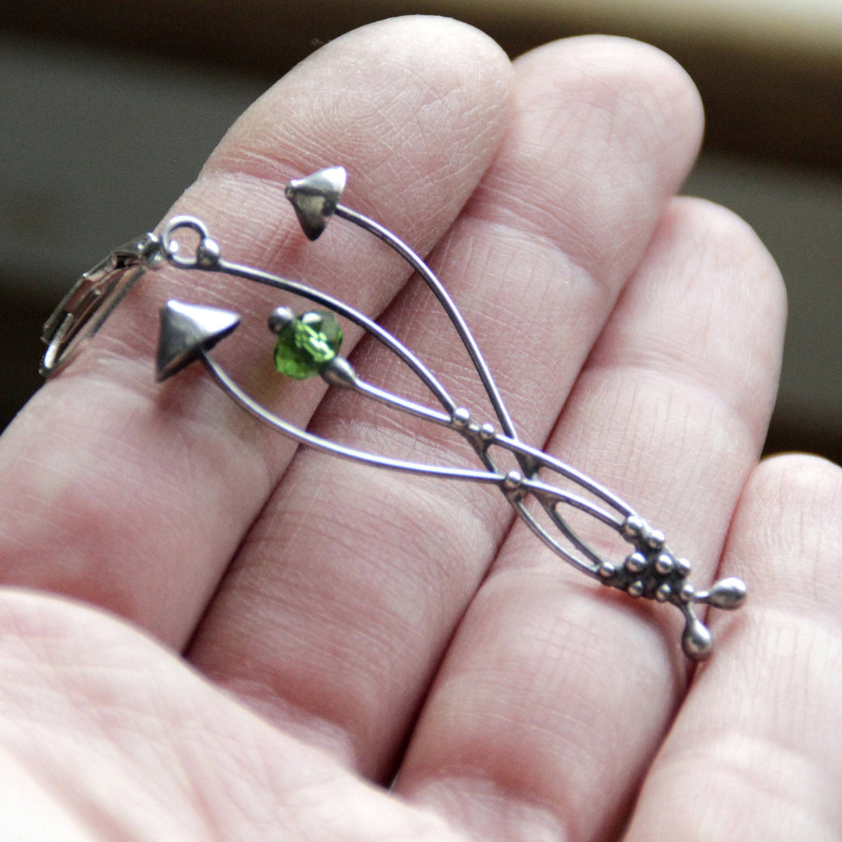 Green Glass Mushroom Single Earring – Silver Tone
