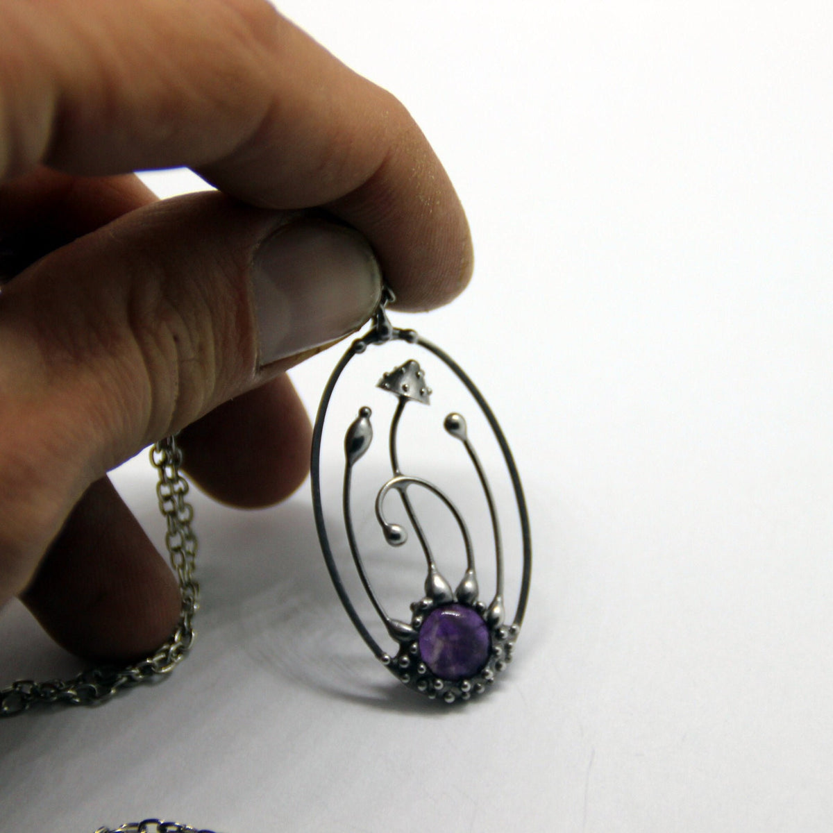 Amethyst Amanita Mushroom Necklace – Silver Tone