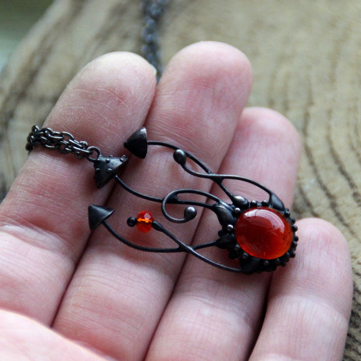 Orange Glass Mushroom Cluster Necklace – Blackened Copper