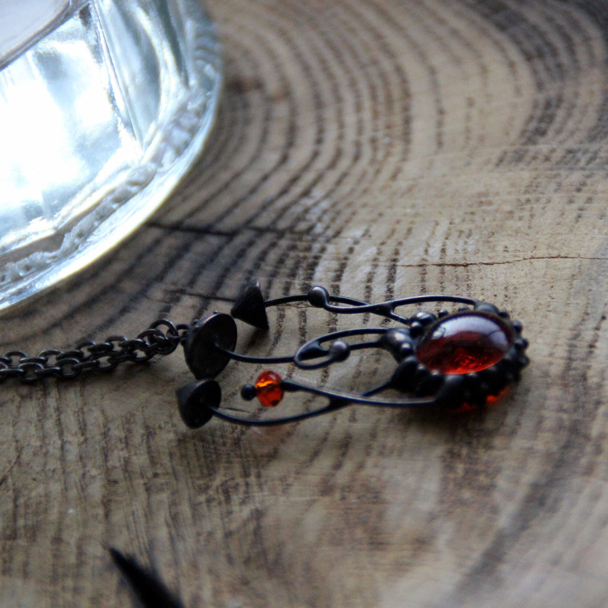 Orange Glass Mushroom Cluster Necklace – Blackened Copper