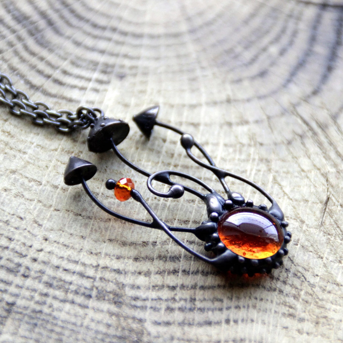 Orange Glass Mushroom Cluster Necklace – Blackened Copper