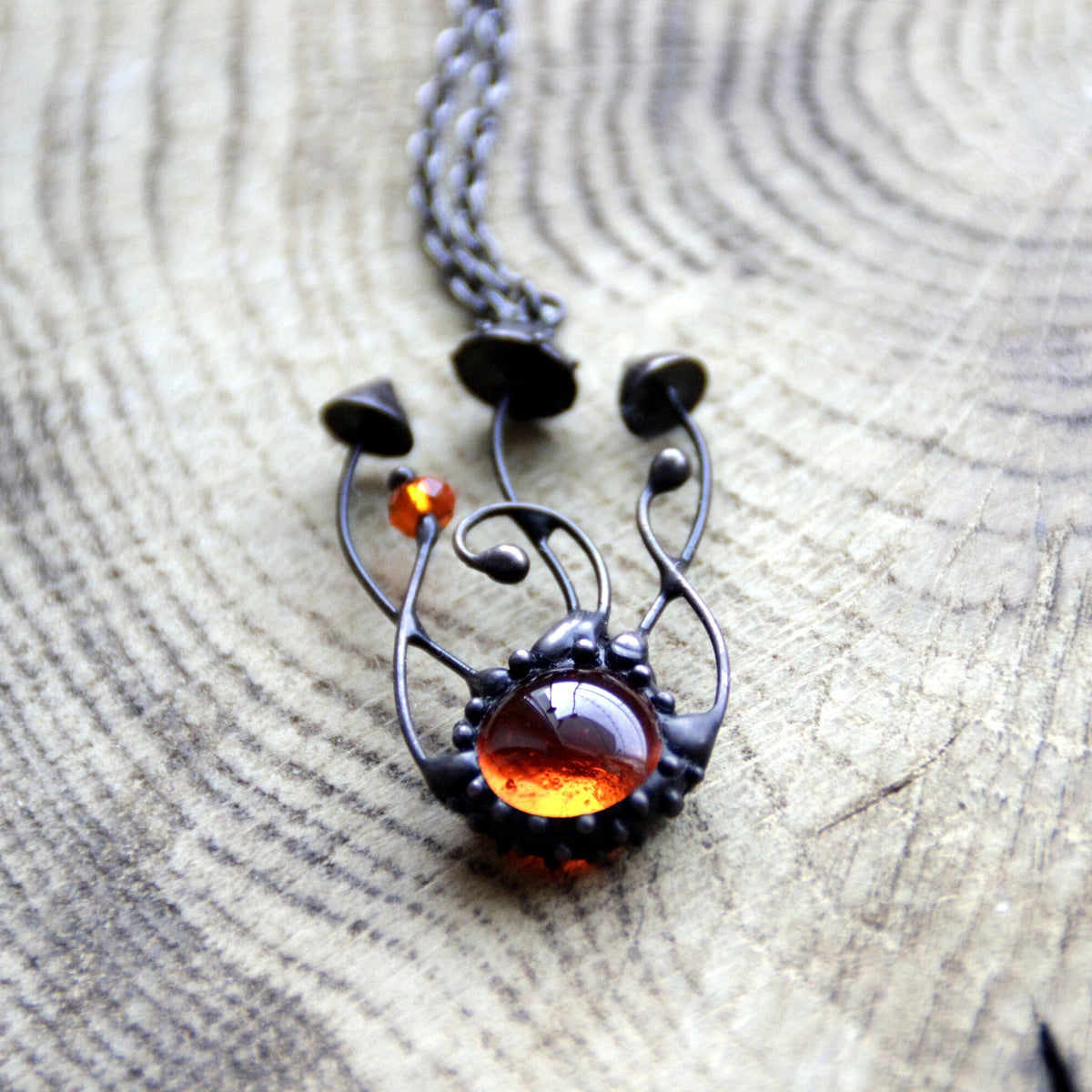 Orange Glass Mushroom Cluster Necklace – Blackened Copper