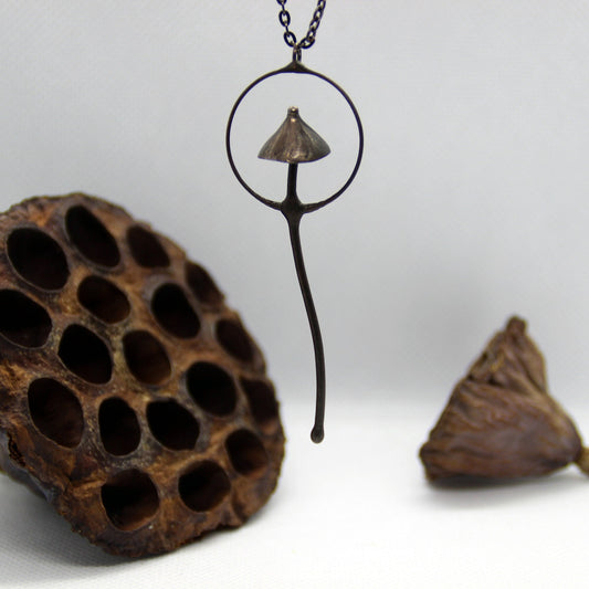 Single Mushroom Pendant Necklace – Blackened Copper
