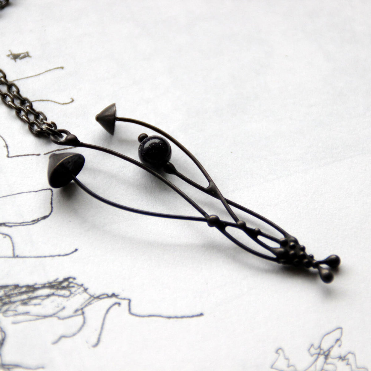 Black Aventurine Mushroom Necklace – Blackened Copper